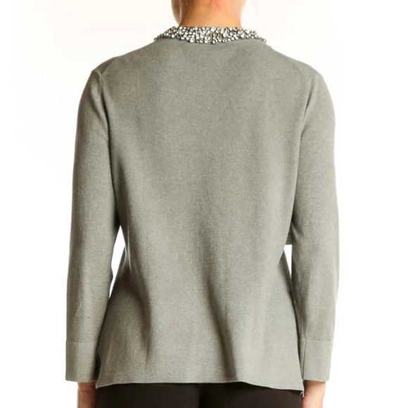 ANN TAYLOR Gray Embellished Collar Cardigan - Picture 7 of 12